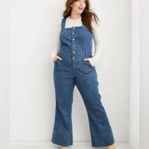 Aerie denim kick flare overalls XL